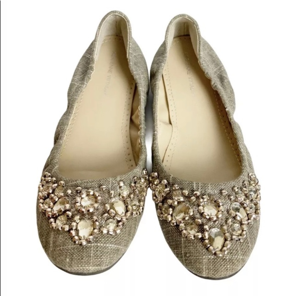 Adrienne Vittadini Tan Silver Ballet Flats 7.5